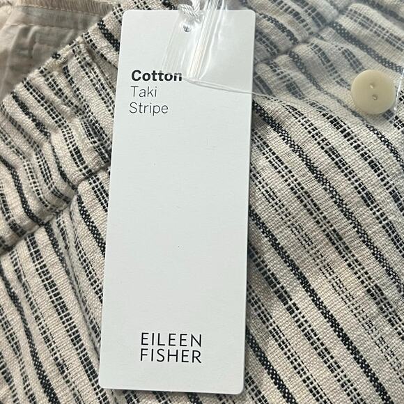 Eileen Fisher | Cotton Slouchy Ticking Stripe Tapered Ankle Pants | Natural | XL - Picture 7 of 8